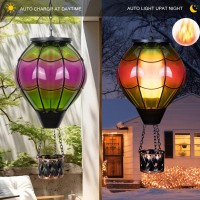 Vestcdf Hot Air Balloon Lantern Glass Hanging Air Balloon Solar Lanterns With Flickering Flame Waterproof Solar Outdoor Lanter