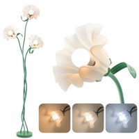 Werfop Vintage 3 Heads Flower Floor Lamp For Bedroom 3 Color Modes Lily Of The Valley Led Standing Lamps With E26 Bulb Flexible