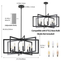 Miaybph Black Chandelier For Dining Room 8Light Kitchen Chandelier Light Fixture Modern Metal Industrial Large Chandeliers For