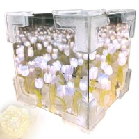 Muhrnulh Diy Tulip Cube Mirror Lamp,Diy Tulip Flower Lamp Led Night Light, Handmade Square Mirror Tulip Night Light Table Lamp (Purple)