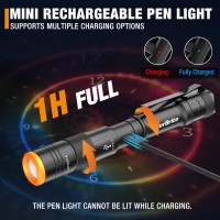 Everbrite Mini Pen Light Rechargeable Pocket Pen Flashlight With Usb C Cable 4 Light Modes 300 Lumens Small Flashlight With C