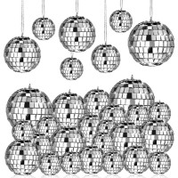 28 Pack Disco Ball Disco Ball Party Decorations Silver Hanging Reflective Mirror Balls Ornaments 70S Disco Party Supplies Birth