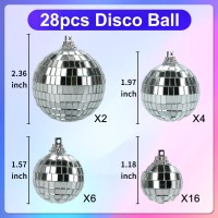 28 Pack Disco Ball Disco Ball Party Decorations Silver Hanging Reflective Mirror Balls Ornaments 70S Disco Party Supplies Birth