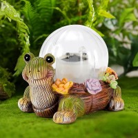 Vasesun Solar Mini Turtle Garden Statue Lights For Outdoor Decor With Cracked Glass Led Figurine Lighting Resin Succulent Tortoi