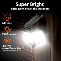 Ceotis Solar Outdoor Lights 240 Led 3500Lm Motion Sensor Lights Ip65 Waterproof 3 Heads Security Flood Lights Separate Solar