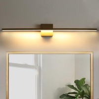 Lonrukat Gold Bathroom Light Fixtures Over Mirror 32 Inch Brass Bathroom Vanity Light Led Modern Wall Sconce 3000K Bar Vanity