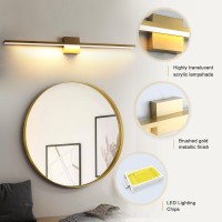 Lonrukat Gold Bathroom Light Fixtures Over Mirror 32 Inch Brass Bathroom Vanity Light Led Modern Wall Sconce 3000K Bar Vanity