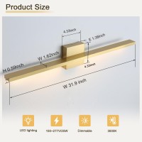 Lonrukat Gold Bathroom Light Fixtures Over Mirror 32 Inch Brass Bathroom Vanity Light Led Modern Wall Sconce 3000K Bar Vanity