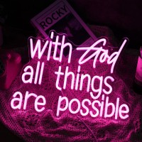 With God All Things Are Possible Neon Sign Beautiful Pink God Led Lights For Wall Decor Dimmable Usb Powered Light Up Sign 169