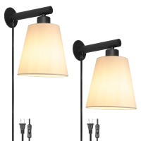 Oiyio Plug In Wall Sconces Set Of Two Wall Lamp With Plug In Cord Black Wall Sconce Light Plug In Bedside Wall Mounted Light