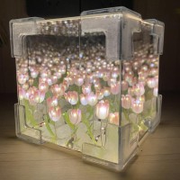 Tulip Mirror Lamp 1 Set Cute Cube Cube Tulip Night Light 4X4In Tulip Lamp Diy 2 In 1 Infinity Romantic Decorative Flower Night Light For Home Bedroom Gift For Girls,