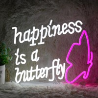 Dimmable Happiness Is A Butterfly Neon Sign Usb Powered Butterfly Neon Light For Wall Decor Led Happiness Light Up Sign Pink Whi