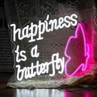 Dimmable Happiness Is A Butterfly Neon Sign Usb Powered Butterfly Neon Light For Wall Decor Led Happiness Light Up Sign Pink Whi