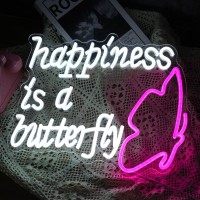 Dimmable Happiness Is A Butterfly Neon Sign Usb Powered Butterfly Neon Light For Wall Decor Led Happiness Light Up Sign Pink Whi