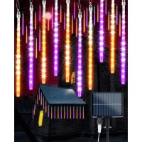 Solar Halloween Lights 20 Tubes 480 Led Meteor Shower Icicle Lights Raindrop Lights With Timer Function Falling Rain Lights For