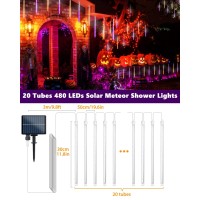 Solar Halloween Lights 20 Tubes 480 Led Meteor Shower Icicle Lights Raindrop Lights With Timer Function Falling Rain Lights For