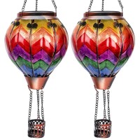 2Pc Hot Air Balloon Solar Lantern Wavycolorful Flickering Flame Hanging Solar Lanterns Outdoor Lights Waterproof Lanterns Deco