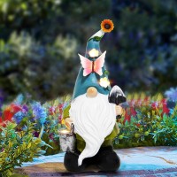 Reyiso Garden Gnomes Outdoor Statue For Garden Decor With Solar Lights Summer Gnomes Decorations For Home Patio Balcony Lawn