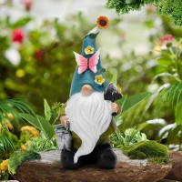 Reyiso Garden Gnomes Outdoor Statue For Garden Decor With Solar Lights Summer Gnomes Decorations For Home Patio Balcony Lawn