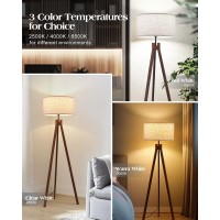 Elyona Wood Tripod Floor Lamp Mid Century Reading Standing Lamp With 3 Color Temperatures Linen Shade Modern Night Light For