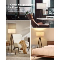 Elyona Wood Tripod Floor Lamp For Bedroom 3 Color Temperatures Linen Shade Modern Reading Standing Lamp With 9W Led Bulb Mi