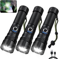 Sigoobal 3 Pack Flashlights High Lumens Rechargeable 990 000 Lumens Super Bright Flashlight With 5 Modes High Powered Flash Li