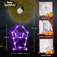 Lolstar Halloween Decorations 3 Pack Orange Pumpkin White Skull Purple Tombstone Halloween Window Lights With Suction Cup Bat