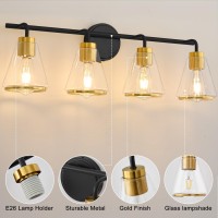 Nadosa Black And Gold Vanity Light 4 Light Bathroom Vanity Light Over Mirror With Clear Glass Shade 30 Inch Vanity Lights For B