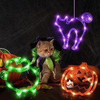 Lolstar Halloween Decorations 3 Pack Halloween Lights Orange Pumpkin Green Cauldron Purple Cat Window Lights With Suction Cup