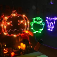 Lolstar Halloween Decorations 3 Pack Halloween Lights Orange Pumpkin Green Cauldron Purple Cat Window Lights With Suction Cup