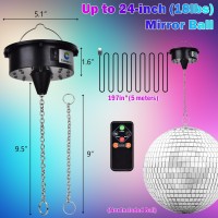 Rotating Disco Ball Motor Lights With Remote 315Rpm Adjustable Speed Mirror Ball Spinner 18 Leds Heavy Duty For 12 16 20 24Inc