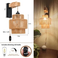 Zecoxol Rattan Plug In Wall Sconces Set Of Two Wicker Wall Lamp With Plug In Cord Hand Woven Rattan Plug In Wall Lamp Rustic Wal