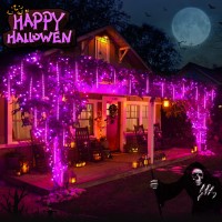 Jmexsuss 2 Pack Purple Halloween Lights 16 Tube 384 Led Meteor Shower Lights Outdoor Waterproof Plug In Icicle Lights For Outs