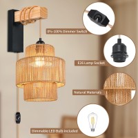 Zecoxol Rattan Wall Sconces Boho Wall Lamp With Plug In Cord Wicker Plug In Wall Sconces Hand Woven Plug In Wall Lamp Boho Rusti