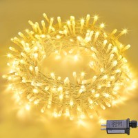 Warm White Christmas Lights Indoor 200 Led String Lights Outdoor 8 Modes 66Ft Extendable Twinkle Fairy Lights Plug In For Bed