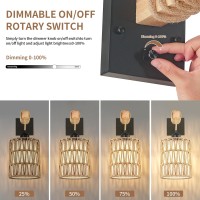 Zecoxol Rattan Wall Sconces Set Of Two Farmhouse Wall Lamps With Wooden Arm Onoff Dimmable Switch Boho Wall Light Large Rusti