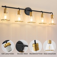 Nadosa Bathroom Light Fixtures Black And Gold 5Lights Bathroom Vanity Lights 385 Inch Long Vanity Light Fixtures Bathroom Wall