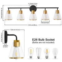 Nadosa Bathroom Light Fixtures Black And Gold 5Lights Bathroom Vanity Lights 385 Inch Long Vanity Light Fixtures Bathroom Wall