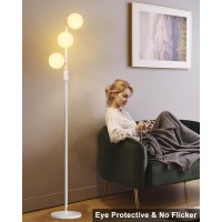 Lightdot Dimmable Brightness Adjustable Globe Floor Lamp White Pole Standing Lamps With 3Pcs 3000K G9 Bulbs Mid Century Mode