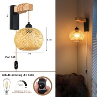 Zecoxol Rattan Plug In Wall Sconces Wicker Wall Lamp With Plug In Cord Hand Woven Rattan Wall Light Farmhouse Rustic Wall Lamp B