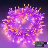 Orange And Purple Halloween Lights Outdoor 200 Led String Lights Indoor 8 Modes 66Ft Extendable Twinkle Fairy Lights Plug In