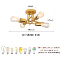 4 Light Mid Century Semi Flush Mount Ceiling Lights Fixture For Kitchen Bedroom Living Room Hallway Dining Room Gold 4 Ligh