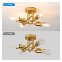 4 Light Mid Century Semi Flush Mount Ceiling Lights Fixture For Kitchen Bedroom Living Room Hallway Dining Room Gold 4 Ligh