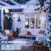 Potive 33Ft 100Led White Christmas Lights Indoor Connectable White String Lights Outdoor Waterproof 8 Modes White Led String L