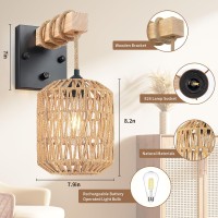 Zecoxol Rattan Wall Sconce Farmhouse Boho Wall Lamp With Plug In Cord Bamboo Woven Plug In Wall Sconces Dimmable Black Plug In W