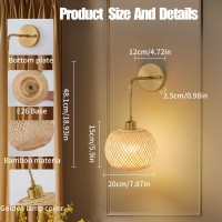 Vitnucrol Gold Battery Operated Wall Sconces Set Of 2 With Remote Rechargeable Rattan Battery Powered Wall Lightslamps Wirele