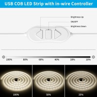 Gingsow Usb 5V Cob Led Strip Lights 656Ft2M Natural White 4000K Dimmable Usb Powered Density Cob Tape Flexible Cuttable Led S