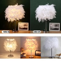 Guanshan White Feather Table Lamp, Bedside Lamp, Table Lamp, Feather Lampshade For Bedroom, Home Decor, Photography Props, Style 1,M