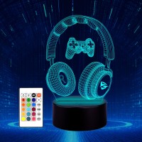 Abtraty Gamer Night Light 3D Illusion Gaming Lamp For Boys Room Gamer Lights For Bedroom Gaming Headphone Lights 16 Colors Cha