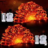 Potive Orange 2 Pack Battery Operated String Lights Outdoor Waterproof Total 66 Ft 200 Led Battery Halloween Lights Orange Rop